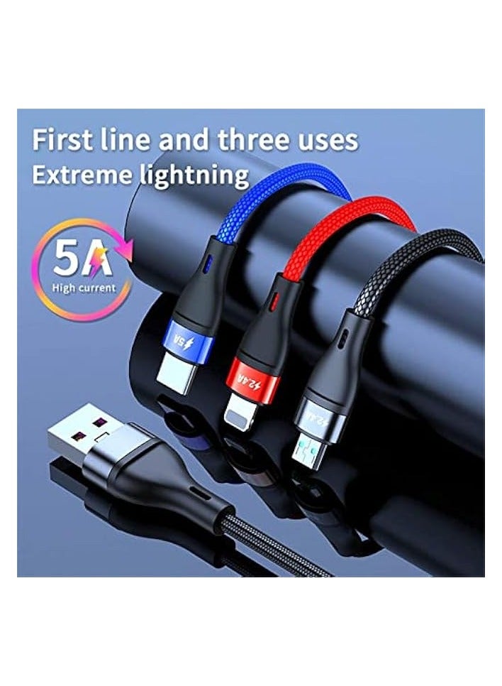 erorex Multi Charger Cable, 3 in 1 Charger Cable 6FT/2M Nylon Braided 5A Fast Charge Cable with iP Micro USB Type-C Compatible with Cell Phones Tablets USB C Cable, Black - Image 4