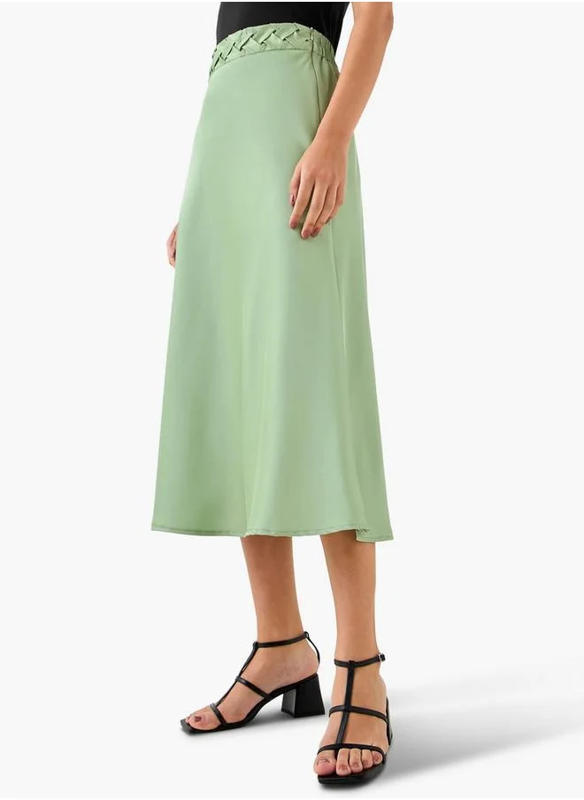 Splash FAV Satin Midi Skirt with Braided Waist Detail