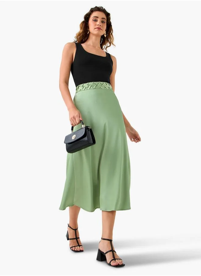 Splash FAV Satin Midi Skirt with Braided Waist Detail