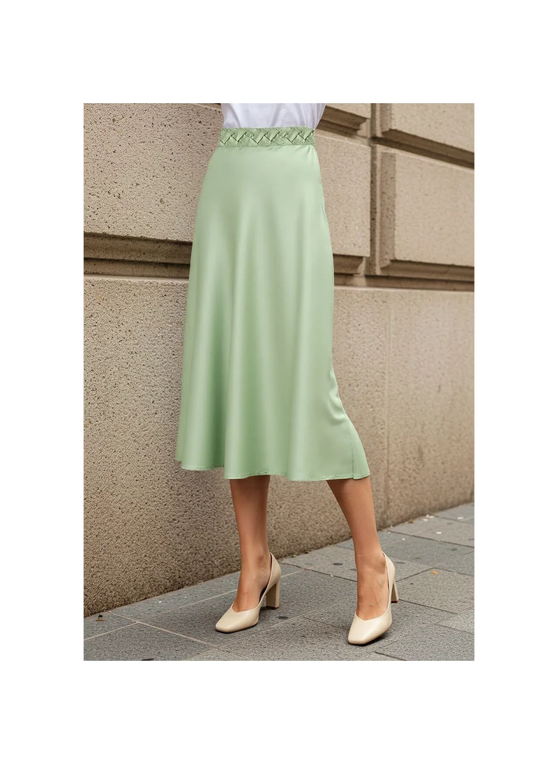 FAV Satin Midi Skirt with Braided Waist Detail