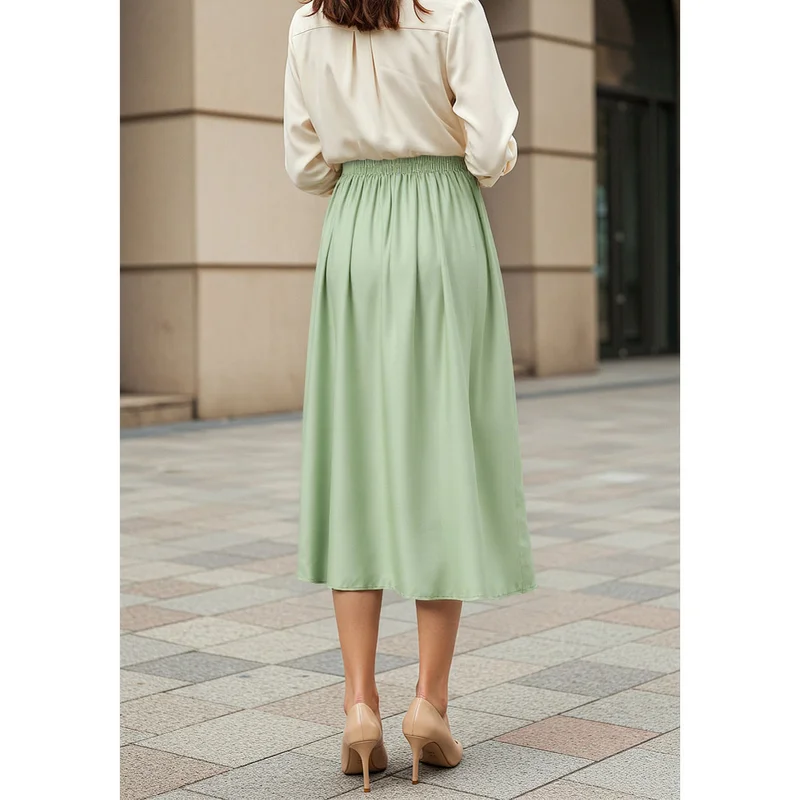 Splash FAV Satin Midi Skirt with Braided Waist Detail