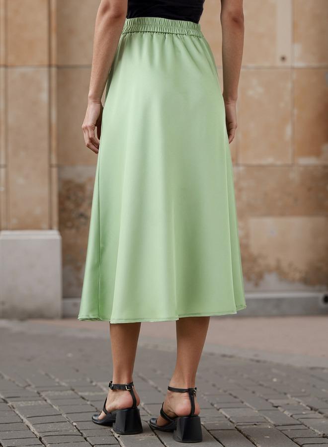 سبلاش فيڤ تنورة ميدي ساتان بتفاصيل خصر مضفرة - Image 3