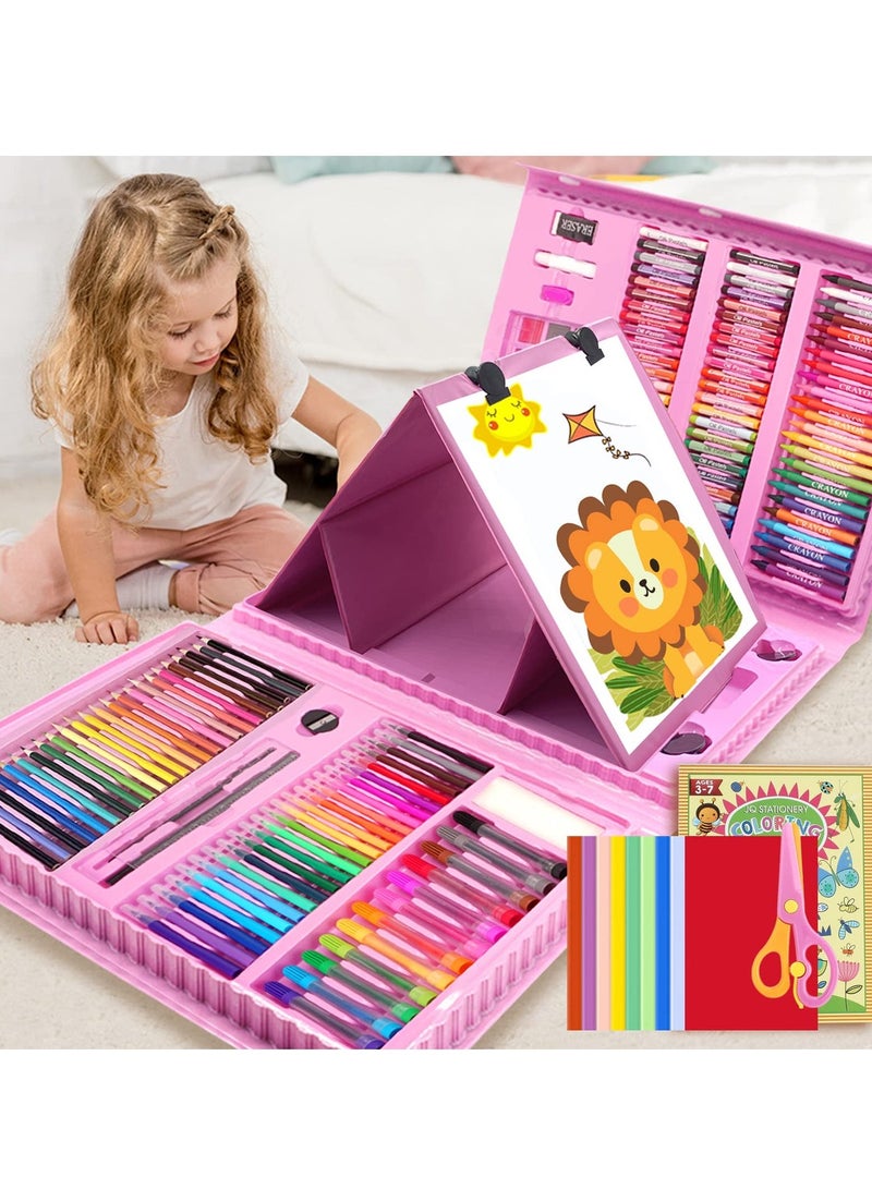 DURKU 208pcs Art Supplies Kit for Painting, Art Set Case with Trifold Easel, Creative Gift for Beginners Artists Girls Boys Kids (Pink) - Image 1