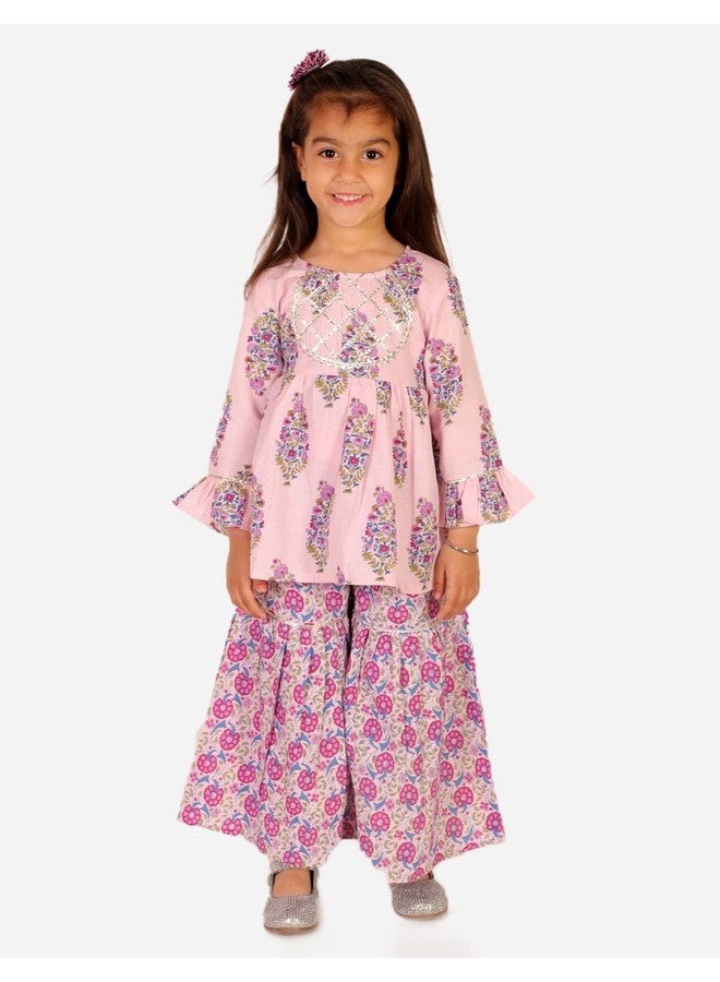 Superminis Baby Girls Floral Printed Cotton Kurti Sharara Set (12-18 Months, Pink) - Image 3