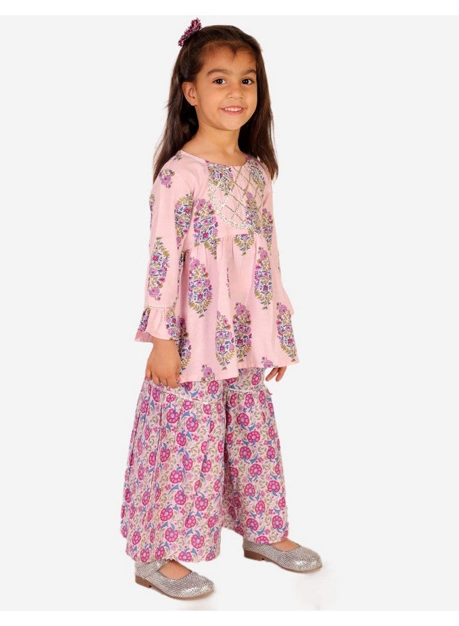 Superminis Baby Girls Floral Printed Cotton Kurti Sharara Set (12-18 Months, Pink) - Image 4