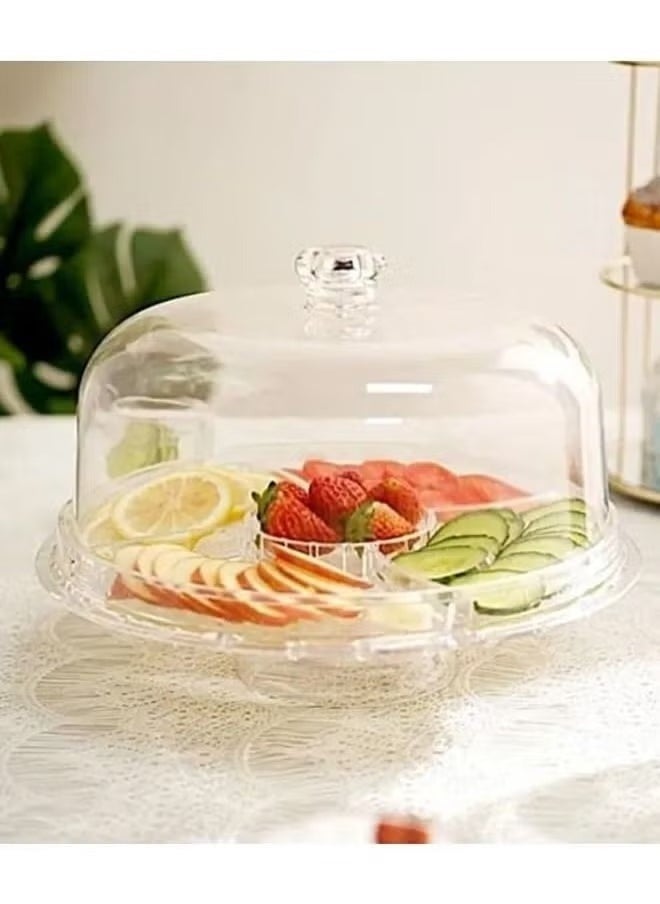 Arabest 6 in 1 Acrylic Cake Stand, Large Multifunctional Cake Stand with Domed Lid Multifunctional Serving Tray can be used as a plate, salad bowl/vegetable plate/stamping bowl/dessert plate  - Image 5