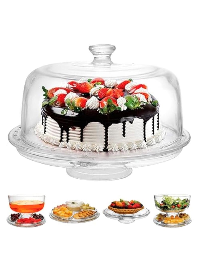 Arabest 6 in 1 Acrylic Cake Stand, Large Multifunctional Cake Stand with Domed Lid Multifunctional Serving Tray can be used as a plate, salad bowl/vegetable plate/stamping bowl/dessert plate  - Image 1