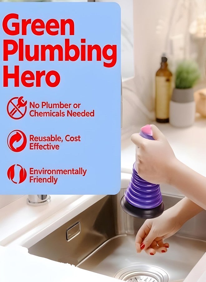 Bexter Mini Sink Plunger 2 Pack (Blue & Black), Powerful Bellows Clog Remover, Commercial Style Plumbing Tool for Kitchen & Bathroom Drains, Compact for Sink, Bathtub & Shower - Image 5