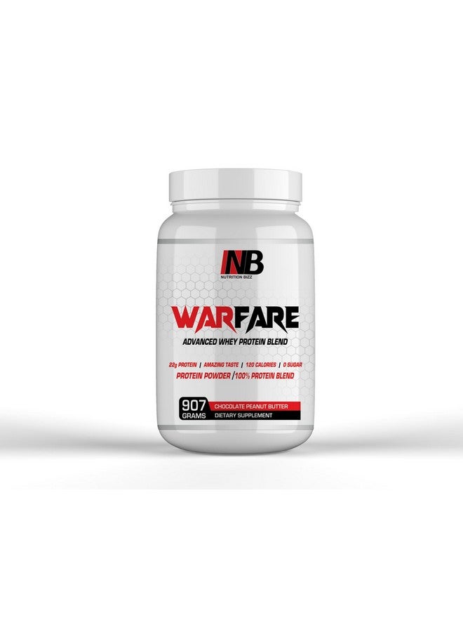 NutritionBizz Warfare 2 Lbs Advanced Whey Protein Blend 22G Protein Per Serving Amazing Flavors (2 Lbs, Chocolate Peanut Butter) - Image 1