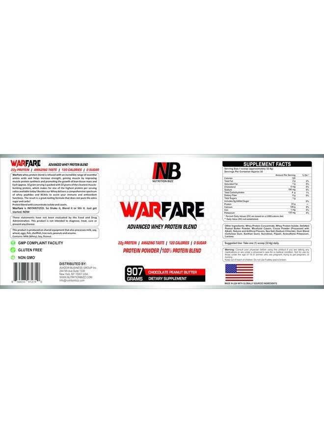 NutritionBizz Warfare 2 Lbs Advanced Whey Protein Blend 22G Protein Per Serving Amazing Flavors (2 Lbs, Chocolate Peanut Butter) - Image 4