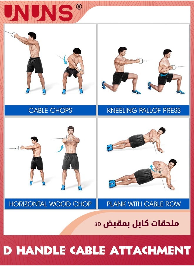 UNUNS - مرفق كابل بمقبض على شكل حرف D، شريط ضغط لأسفل ثلاثي الرؤوس مع مقبض ماسي، مرفق سحب لأسفل لتمرين الأثقال، مقبض مطاطي واحد على شكل حرف D وشريط على شكل V، ملحقات الصالة الرياضية المنزلية لآلة الكابل - Image 1