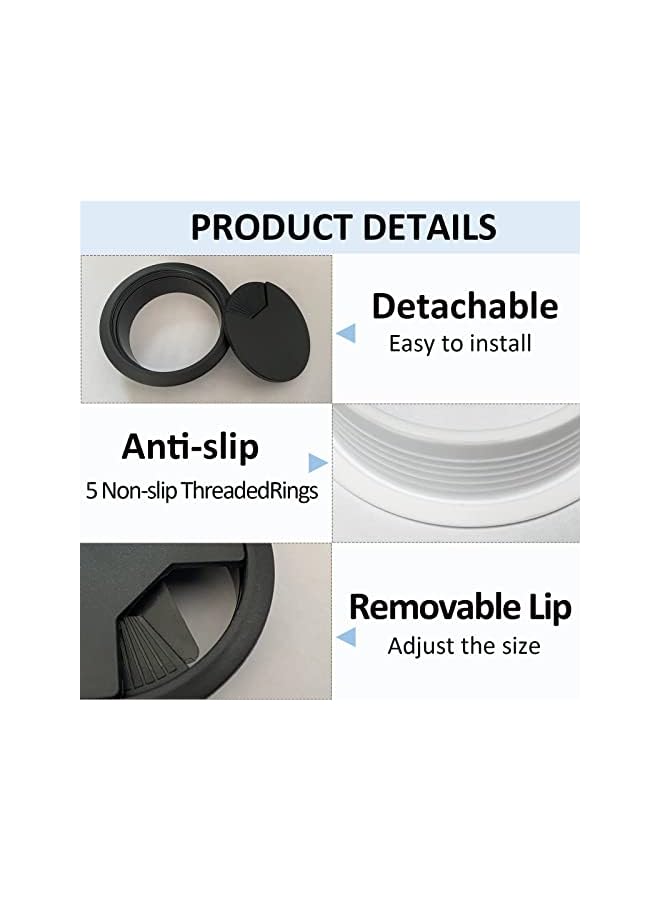 promass 60mm 2.4-inch Desk Circular Cable Cable Ring, Desk Port Hole Cover, Computer Desk Cord Organizer for Home Office (Black, 4-Pack) - Image 2