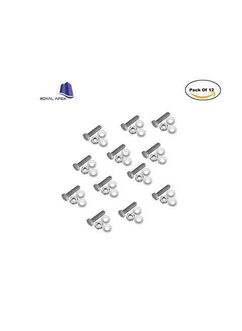12 pcs Hex Head Screw Bolts Nuts & Washers Fully Thread GI Plain Finish Bolt Set 8, 50MM