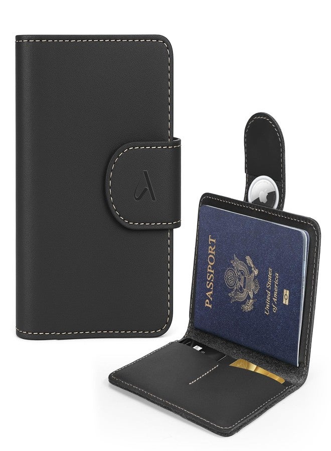 ALLIVE Passport Holder for Travel, Rfid Passport Holder for Women & Men, Genuine Leather Passport Cover Travel Wallet with AirTag Hidden, Airport Essentials, Travel Must Haves Gifts (Black) - Image 1