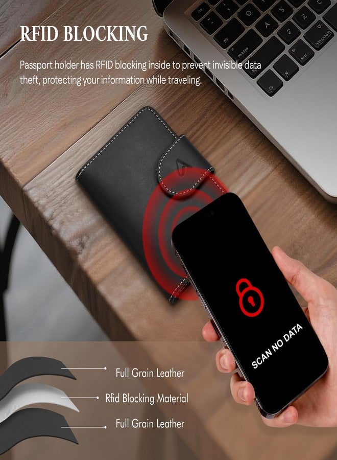 ALLIVE Passport Holder for Travel, Rfid Passport Holder for Women & Men, Genuine Leather Passport Cover Travel Wallet with AirTag Hidden, Airport Essentials, Travel Must Haves Gifts (Black) - Image 3