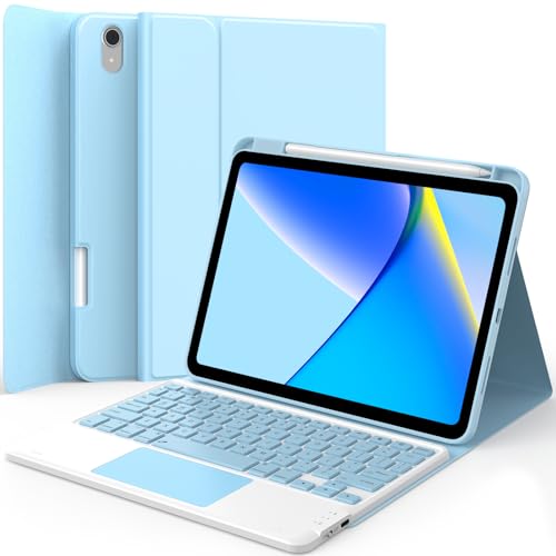 GreenLaw Keyboard Case for iPad 11th Generation(A16,2025) / 10th Generation(2022), Stain-Resistant Cover, 7 Color Backlit, Detachable Keyboard Case with Touchpad and Pencil Holder, Sky Blue - Image 1