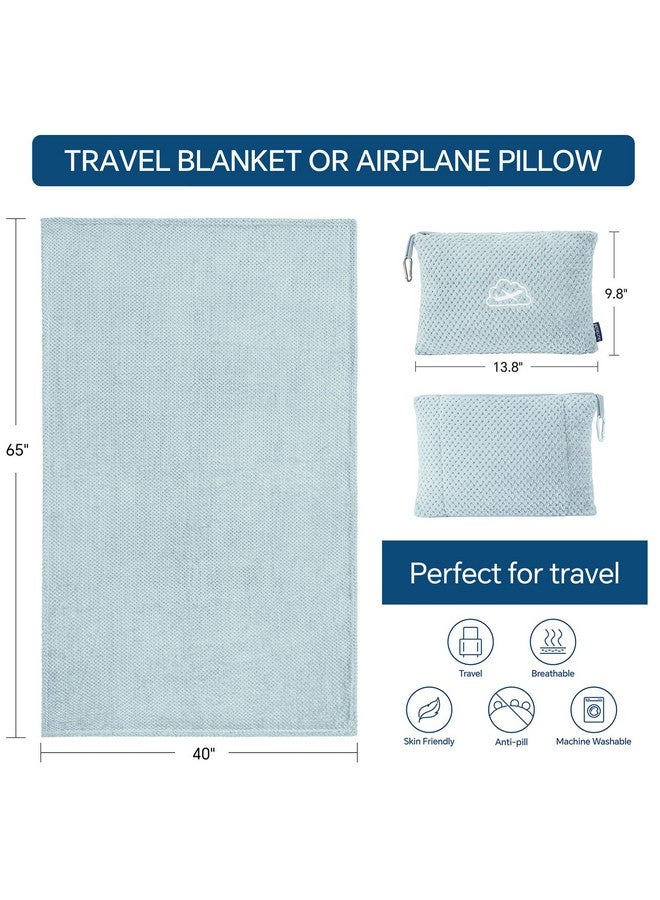 بيديليت بطانية سفر بيدلايت صغيرة الحجم مع حقيبة، قابلة للحمل والتعبئة، طقم وسادة وبطانية سفر من الجاكار 2 في 1، بطانية طائرة أساسية للسفر مع جراب للأمتعة ومشبك لحقيبة الظهر، لون أزرق - Image 4