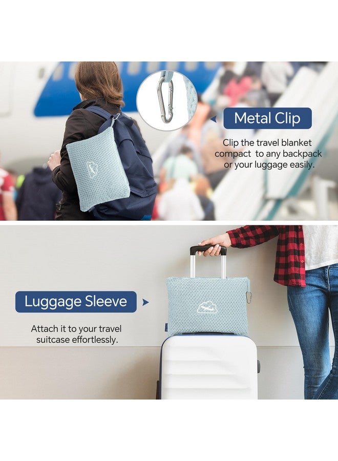 بيديليت بطانية سفر بيدلايت صغيرة الحجم مع حقيبة، قابلة للحمل والتعبئة، طقم وسادة وبطانية سفر من الجاكار 2 في 1، بطانية طائرة أساسية للسفر مع جراب للأمتعة ومشبك لحقيبة الظهر، لون أزرق - Image 3