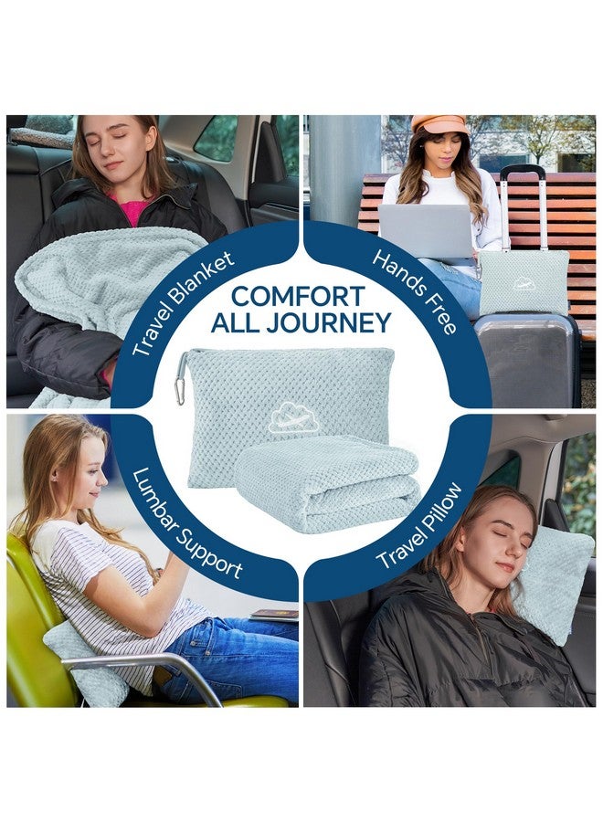 بيديليت بطانية سفر بيدلايت صغيرة الحجم مع حقيبة، قابلة للحمل والتعبئة، طقم وسادة وبطانية سفر من الجاكار 2 في 1، بطانية طائرة أساسية للسفر مع جراب للأمتعة ومشبك لحقيبة الظهر، لون أزرق - Image 2