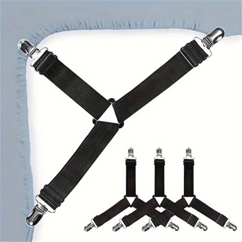TERXA Triangle Bed Sheet Fixer | Adjustable Elastic Bed Sheet Straps with Metal Clips | Secure & Easy Installation | Prevents Sliding & Wrinkles | Bedding Accessories (Pack of 4 PCs,Multicolor) - Image 1
