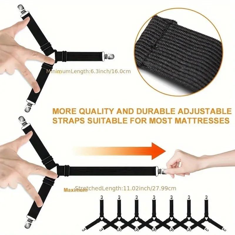 TERXA Triangle Bed Sheet Fixer | Adjustable Elastic Bed Sheet Straps with Metal Clips | Secure & Easy Installation | Prevents Sliding & Wrinkles | Bedding Accessories (Pack of 4 PCs,Multicolor) - Image 4