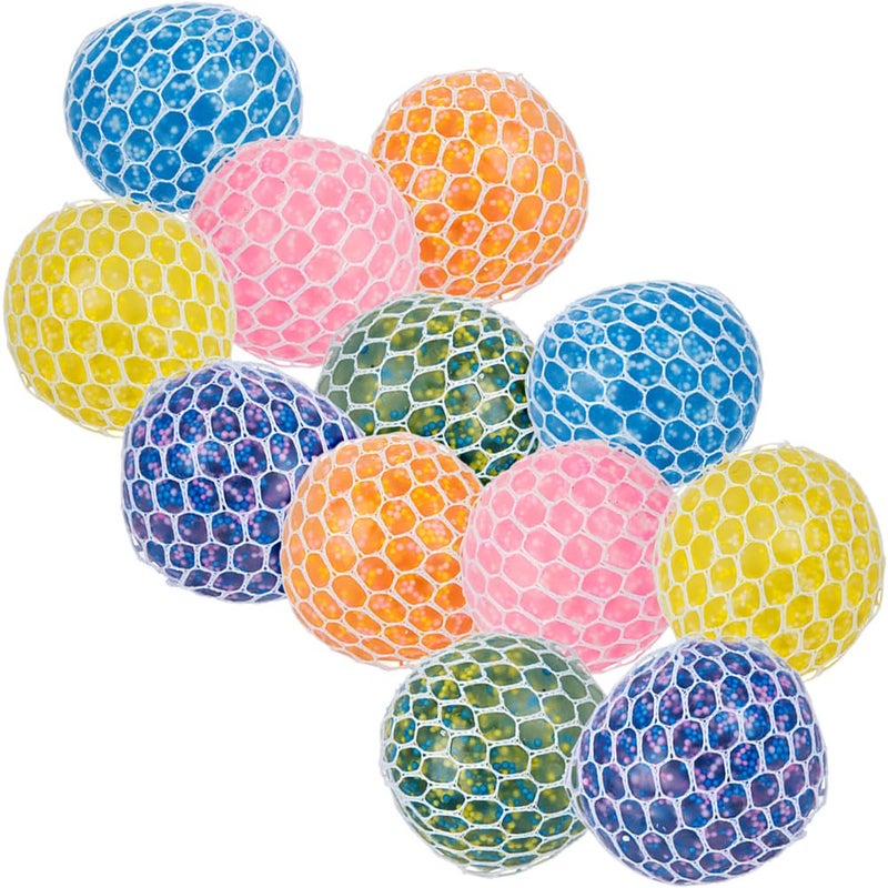 Rhode Island Novelty Mozlly Multi-Colored Mesh Balls Squeezy Bead Soft & Gooey Stress, Anxiety, Tension Reliever Hand Muscle Therapy Bouncy Squishy Stressball Sensory Toy Party Favor Game Prizes- 2.75", Assorted 6pcs/Set - Image 1