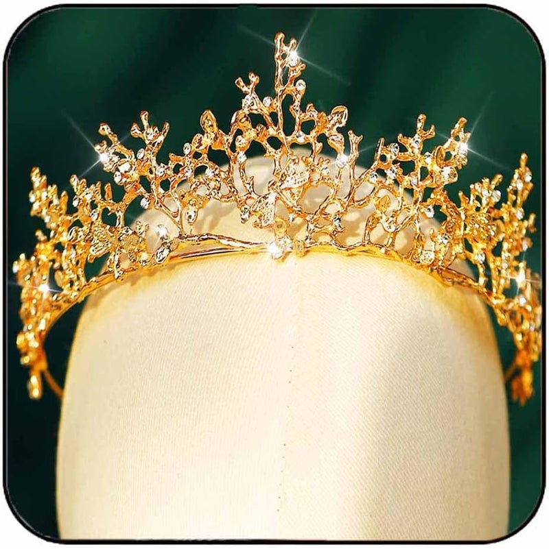 Yean Adult Tiaras and Crowns Gold Wedding Princess Queen Crown Baroque Vintage Rhinestone Tiara Hair Accessories for Women and Men