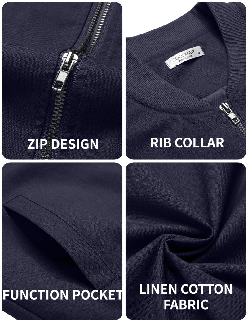 COOFANDY Men Outdoor Golf Fashion Coat Casual Softshell Jacket Bomber Varisty Jackets Lightweight Navy Blue, Small - Image 5