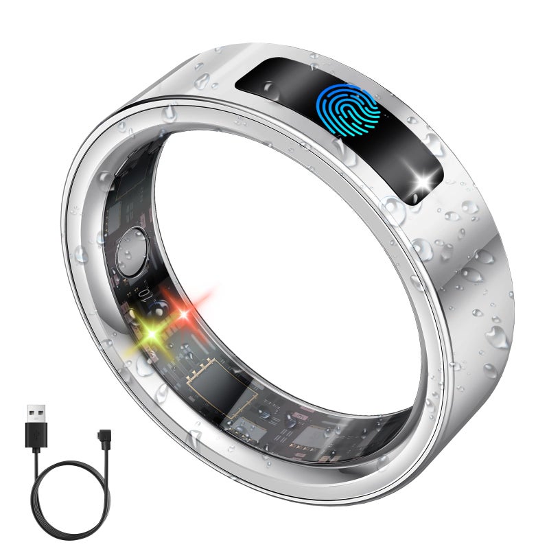 uaue Smart Ring for Women Men, Fitness Tracker Ring with Heart Rate/Women's Health/Sleep/Steps, Touch Control, Vibration Alert, IP68 Waterproof Health Ring for iPhone/Android, No Subscription,Silver 8 - Image 1