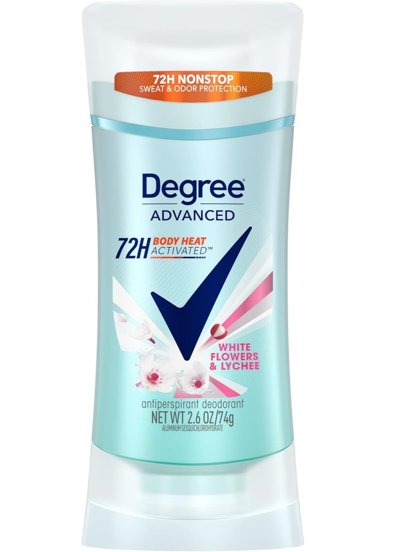 Degree Advanced Protection Antiperspirant Deodorant White Flowers & Lychee for 72-Hour Sweat & Odor Control for Women, with Body Heat Activated Technology 74 g