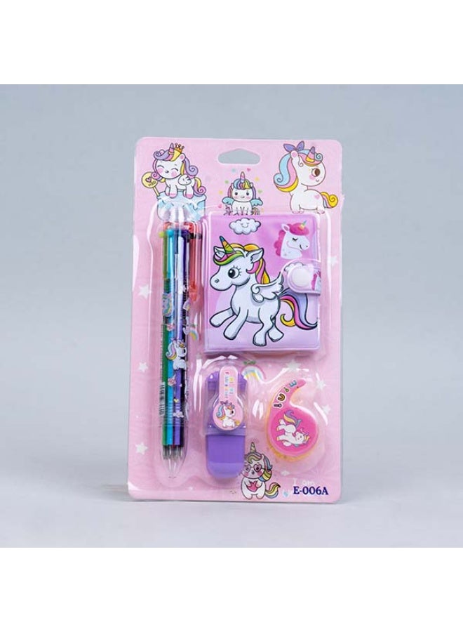 مجموعه ادوات مدرسية 1*4 (نوت بوك - قلم 6*1 لون - سوليب شريط استيكر- قلم ماركر  ) عدد 1 كارت  بنات - Image 1