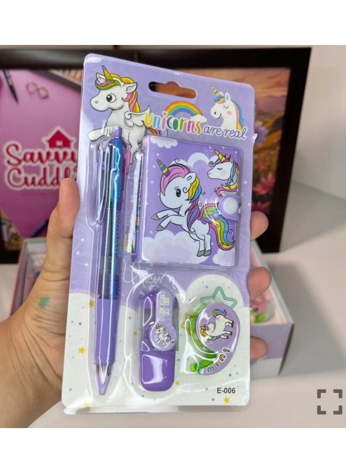 مجموعه ادوات مدرسية 1*4 (نوت بوك - قلم 6*1 لون - سوليب شريط استيكر- قلم ماركر  ) عدد 1 كارت  بنات - Image 2