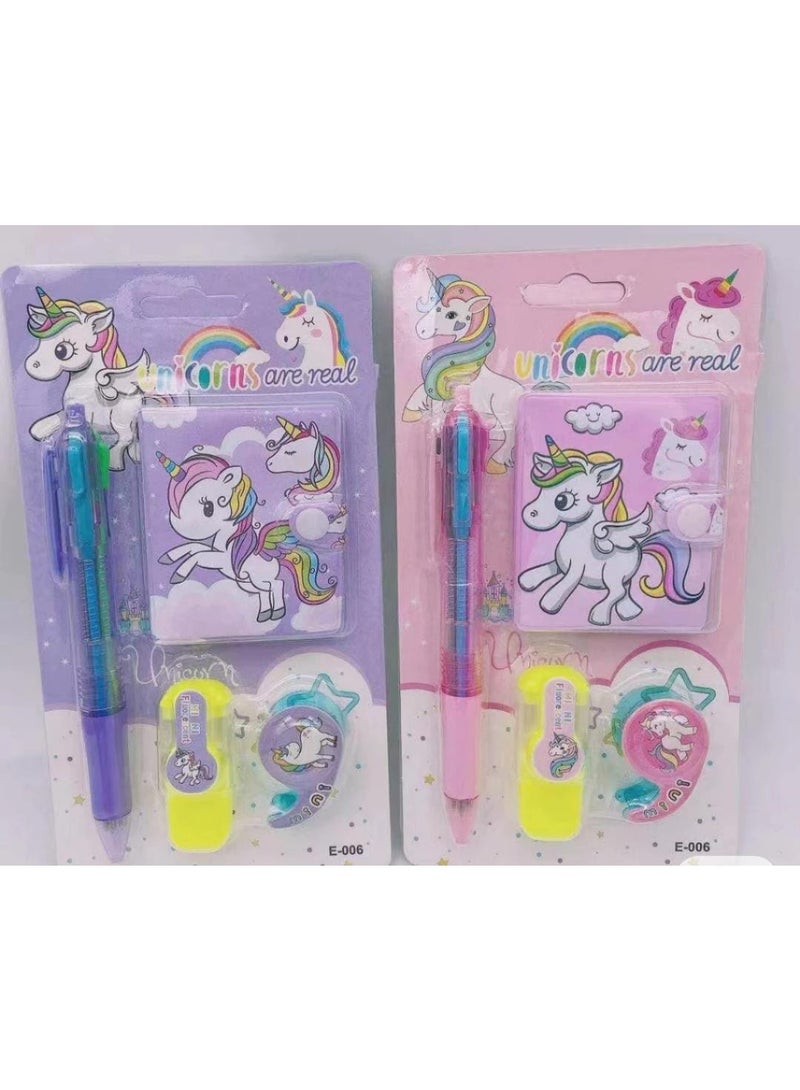 مجموعه ادوات مدرسية 1*4 (نوت بوك - قلم 6*1 لون - سوليب شريط استيكر- قلم ماركر  ) عدد 1 كارت  بنات - Image 3