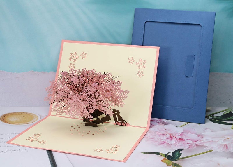 PENTA ANGEL Handmade Cherry Blossom Card Pop Up 3D Flower Romantic Love Letter Greeting Anniversary Wedding Valentine Birthday Gift Card Blank Stationery Paper for Her Him Husband Wife - Image 5