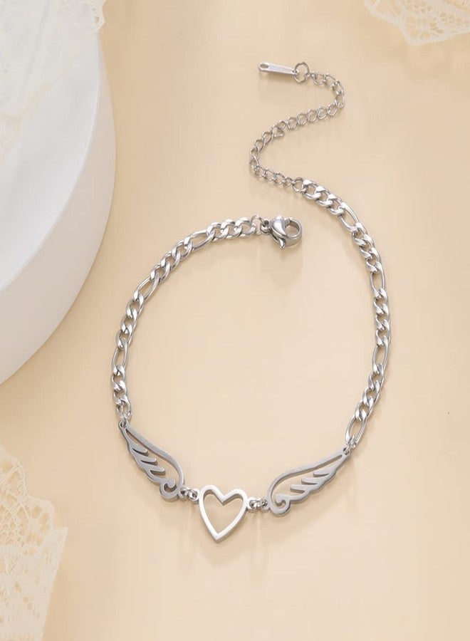 UNIFT Anklet For Women - Angel Wings Heart Anklet - Stainless Steel Hollow Out Adjustable Wings Heart Charm Ankle Chain Jewelry Gift For Women - Image 2