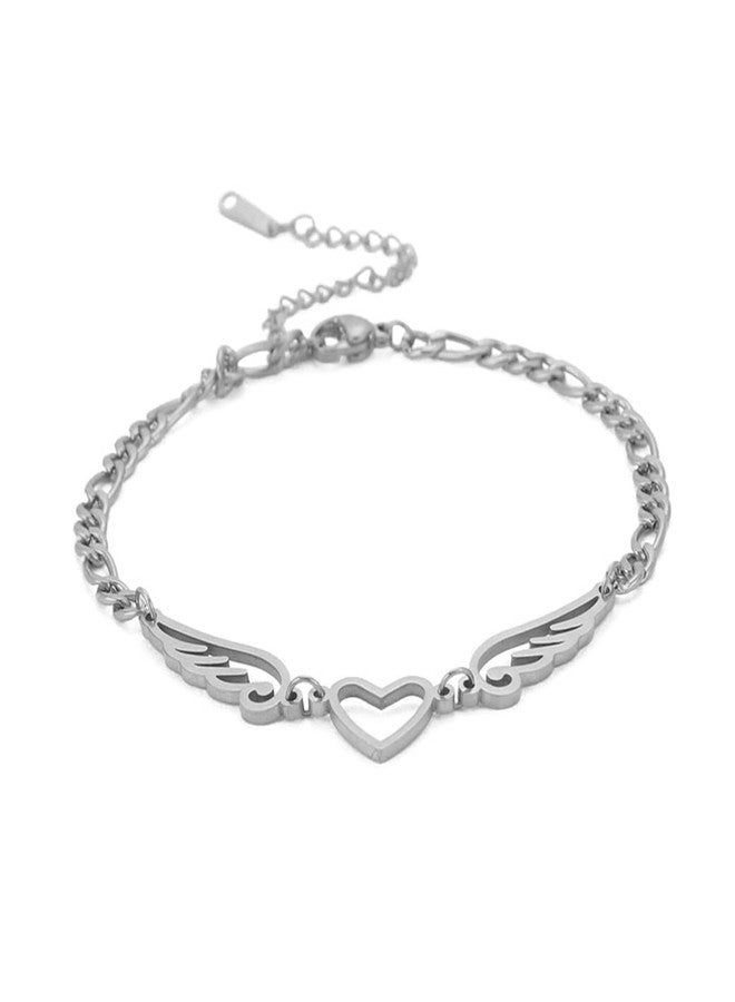 UNIFT Anklet For Women - Angel Wings Heart Anklet - Stainless Steel Hollow Out Adjustable Wings Heart Charm Ankle Chain Jewelry Gift For Women - Image 1