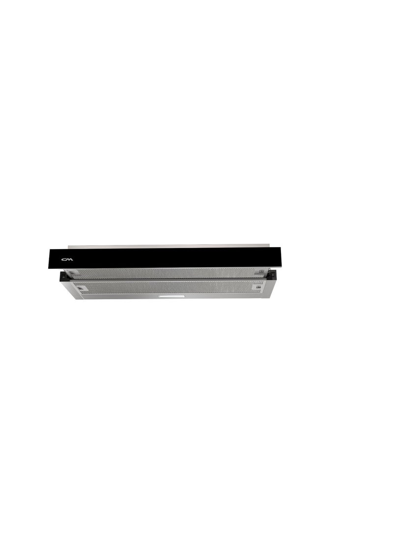 CM F6 BLACK GLASS 90cm Under-Cabinet Pull-Out Hood – Black Glass Range Hood with Aluminum Filters & 420 m³/h Suction - Image 1