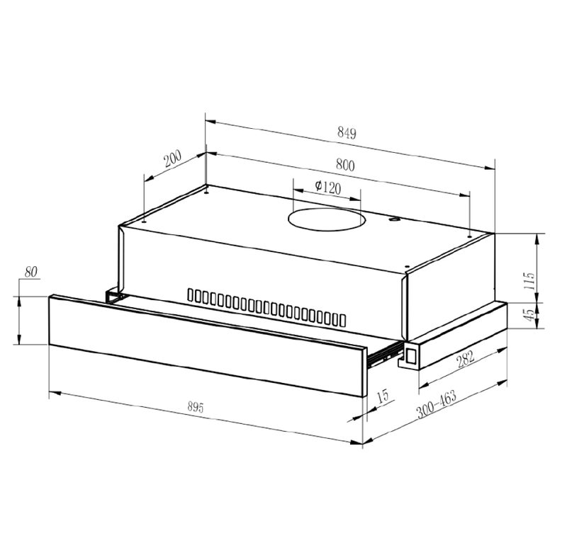 CM F6 BLACK GLASS 90cm Under-Cabinet Pull-Out Hood – Black Glass Range Hood with Aluminum Filters & 420 m³/h Suction - Image 4