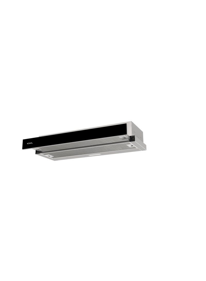 CM F6 BLACK GLASS 90cm Under-Cabinet Pull-Out Hood – Black Glass Range Hood with Aluminum Filters & 420 m³/h Suction - Image 2