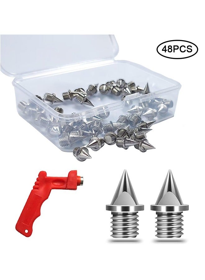 Generic 48Pcs Track Spikes Pyramid, 1/4 inch Pyramid Track and Cross Country Spikes with Spike Wrench, Stainless Steel Replacement Track Spikes for Sprint Sports Short Running Shoes (Silver)  - Image 1