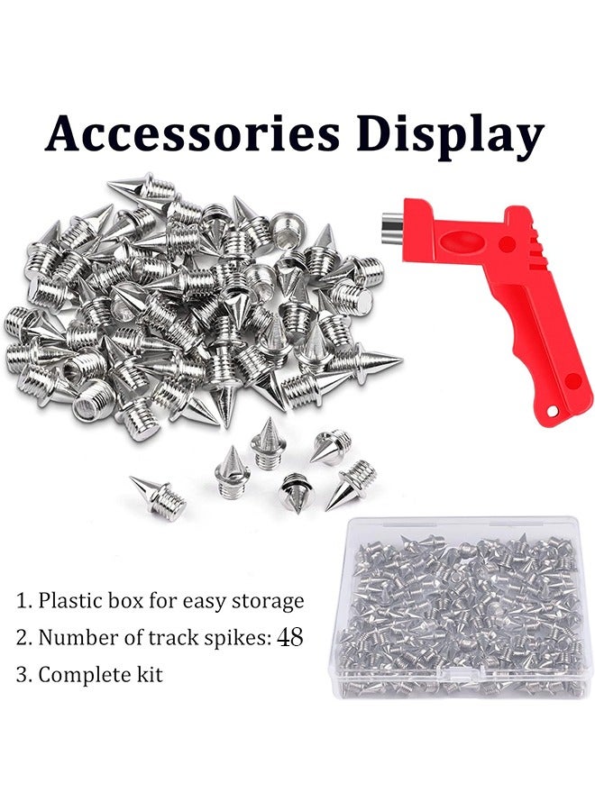 Generic 48Pcs Track Spikes Pyramid, 1/4 inch Pyramid Track and Cross Country Spikes with Spike Wrench, Stainless Steel Replacement Track Spikes for Sprint Sports Short Running Shoes (Silver)  - Image 3