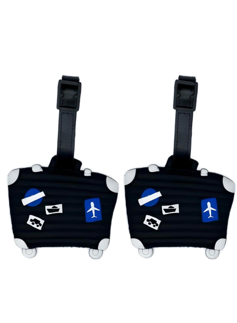 Excefore Silicone Luggage Tag, Luggage Identifier, 2-Pack Suitcase Cute Anime Cartoon Animal Colorful Silicone ID Tags, for Quickly Spot Luggage Tags, for Kids Women Men Girls (Black) - Image 1