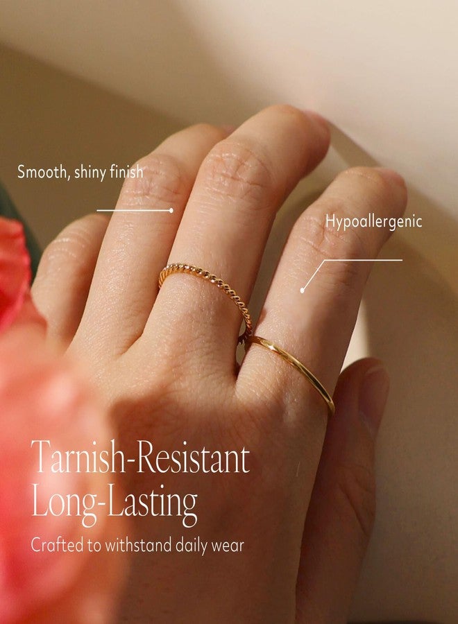 BENIQUE Dainty Stacking Rings for Women, 1mm Thin 18K Gold Plated Stainless Steel Non-Tarnish Ring Set Size 4-10 (6) - Image 3