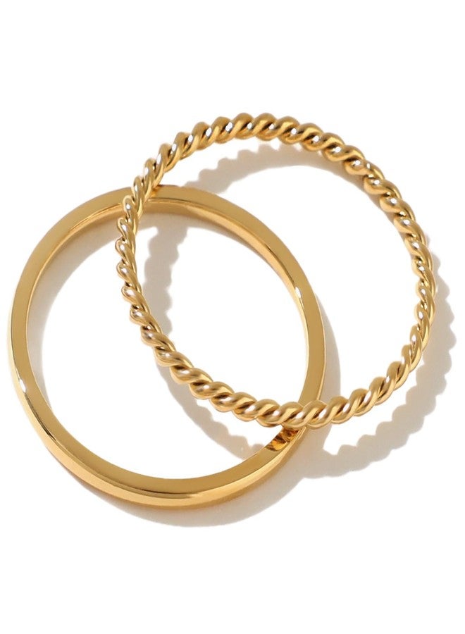 BENIQUE Dainty Stacking Rings for Women, 1mm Thin 18K Gold Plated Stainless Steel Non-Tarnish Ring Set Size 4-10 (6) - Image 1