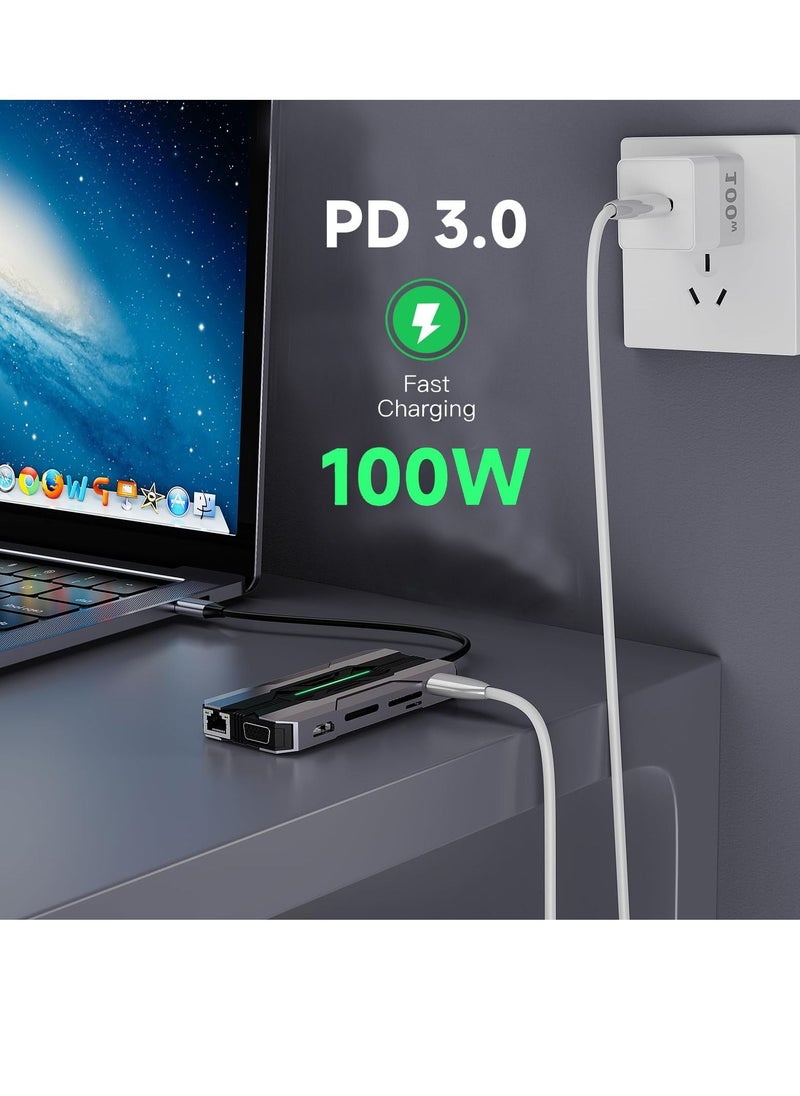 Excefore USB C Laptop Docking Station, 13 in 1 USB C Hub Multiport Adapter Dongle with 4K HDMI, 2*USB 3.0&USB 2.0, 1*USB C, VGA, 100W PD Charging, Suit for MacBook  - Image 5