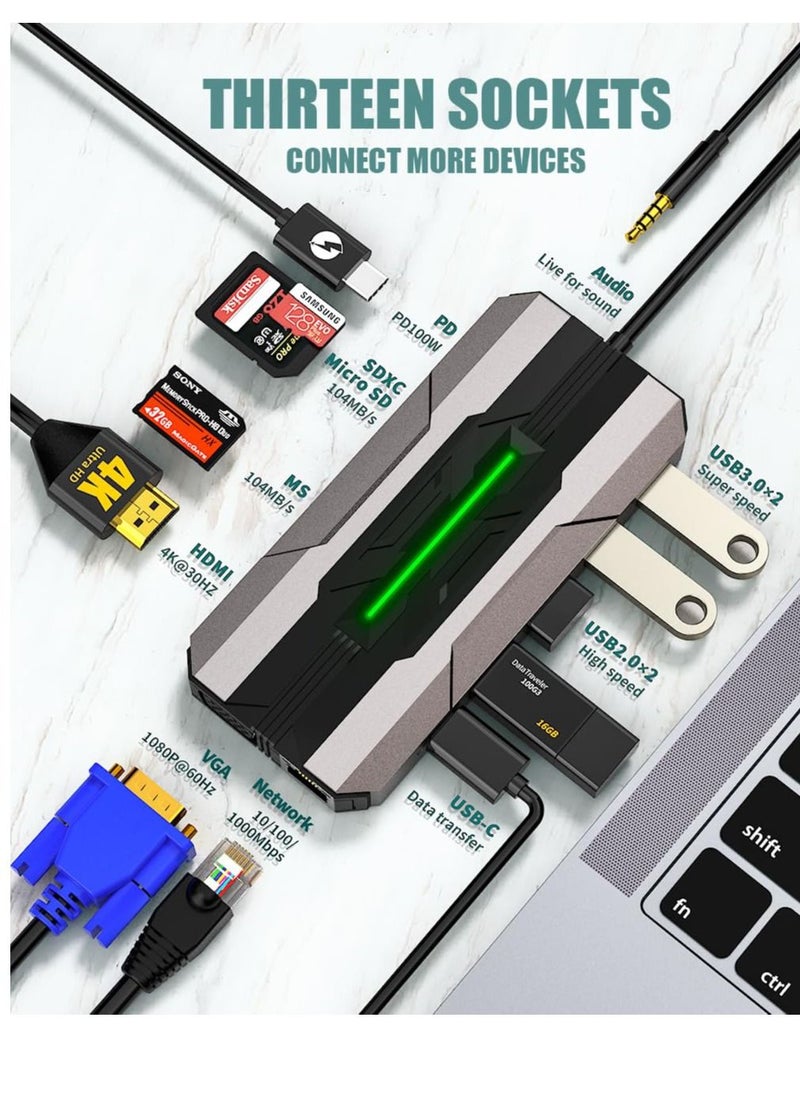 Excefore USB C Laptop Docking Station, 13 in 1 USB C Hub Multiport Adapter Dongle with 4K HDMI, 2*USB 3.0&USB 2.0, 1*USB C, VGA, 100W PD Charging, Suit for MacBook  - Image 2