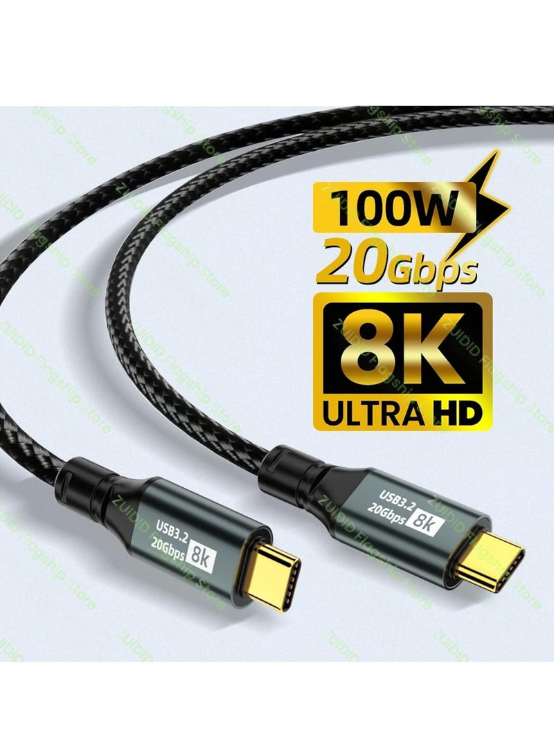 PD Fast Charging and Data Cable - USB Type C to Type C - USB 3.2 - Gen 3 - Thunderbolt 3 - E-Marker Chip - 20Gbps - 8K@60Hz - 20V/5A - 100W - 2M - Black - Image 3