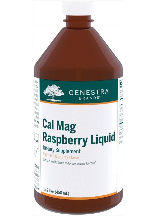 Genestra Brands - Cal Mag Raspberry Liquid | Calcium and Magnesium Citrate Formula with Vitamin D | 15.2 fl. oz. - Image 1