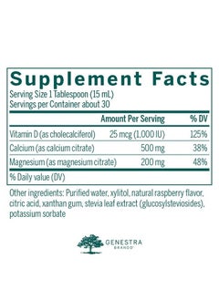 Genestra Brands Cal Mag Raspberry Liquid | Calcium and Magnesium Citrate Formula with Vitamin D | 15.2 fl. oz.  - Image 2