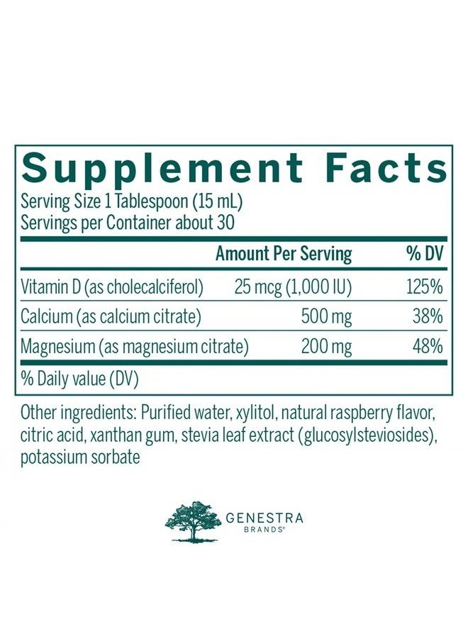 Genestra Brands - Cal Mag Raspberry Liquid | Calcium and Magnesium Citrate Formula with Vitamin D | 15.2 fl. oz. - Image 1